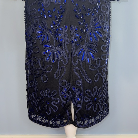 JS Collections Blue Lace Bell Sleeve Women’s Cocktail Dress Size 8 - Picture 11 of 15